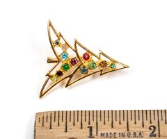 Vintage Christmas Tree Brooch Pin Gold-Tone with Glass Rhinestones