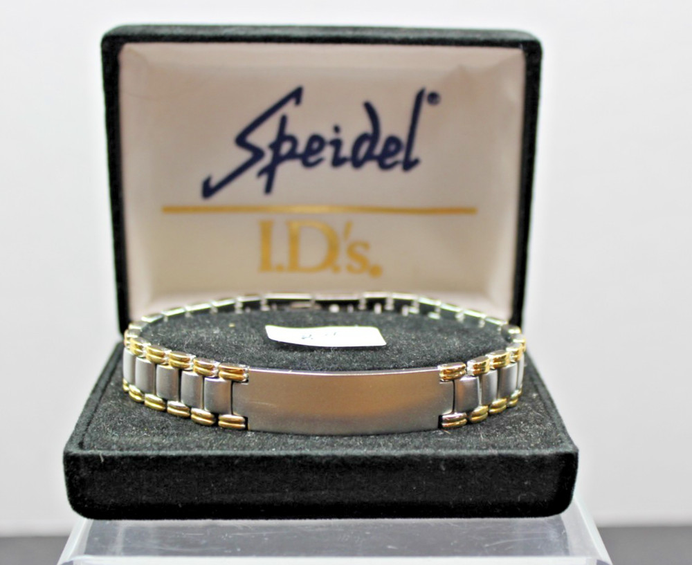Brushed Silver Tone Engravable SPEIDEL ID Bracelet Brushed Silver Tone 8″ NIB