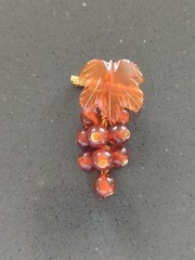 Vintage Russian Gold Filled Amber Leaf Grape Cluster Brooch Pin F227