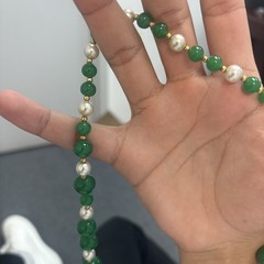 Jade Necklace Green Beads And White Pearls