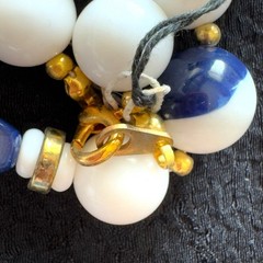 Vintage Genuine Lucite Beaded Necklace – Blue & White Marbled Beads w/ Tag – 30”