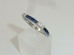 1/2 CTW Blue Baguette CZ Art Deco Antique Style Wedding Band Ring In 925 Silver
