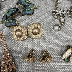 Vintage Rhinestone Earring Lot 11 Pair Dangle Leaves Crystal Monet Roman