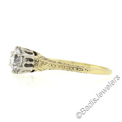 Antique Edwardian 14K Gold GIA 0.78ct European Diamond Solitaire Engagement Ring