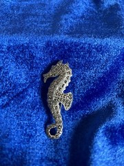 Vintage Sterling Silver Marcasite Seahorse Pendant Brooch Nice Old One