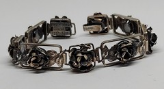 Vintage Signed F.LLI Peruzzi Italy Sterling Silver Floral Rose Link Bracelet