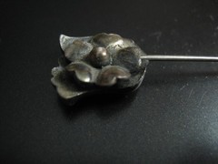 Relief flower Tie Hat Stickpin *Sterling Silver 1900s Art Nouveau Floral 3.5in