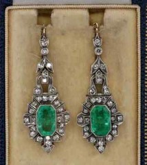 Art Deco Vintage Wedding Earrings 2.7 Ct Simulated Emerald 14K White Gold Over
