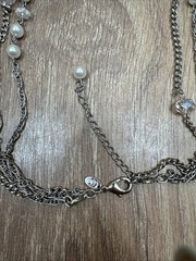 Clear Bead And Pearl Like 3 Layer Silver Like Necklace 19”
