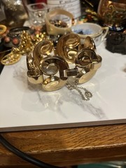 MONET 925 Sterling Silver Vintage Modernist Heart Link Bracelet 6.75″gold Vermil