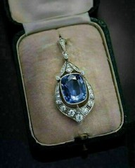 Art Deco Style Blue Lab Created Sapphire Wedding 14K White Gold Finish Pendant