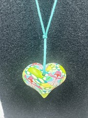 Vintage Billie Beads Hand Crafted Polymer Clay Heart Love Pendant on Silk Cord