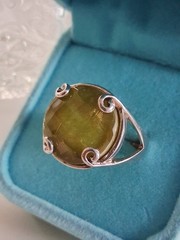 Vintage Designer Faceted Prehnite Cocktail Statement Ring Size 9 Sterling Silver