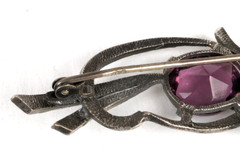 Sterling Silver Antique Edwardian Amethyst & Marcasite Brooch Pin Trombone Clasp