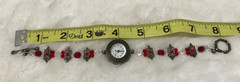 Vintage Geneva Red Clear Beads Ladies Watch Bracelet Silver Tone New Battery