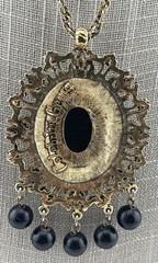 Celebrity Gems Pendant Necklace Victorian Etruscan Revival Ornate Gold Tone