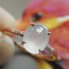 Size 5 3/4 Certified Natural Grade A Icy White Jadeite JADE Diamond 18K Ring