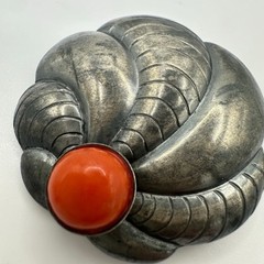 Rare Dinkelsbühl antique vintage German 935 silver red coral brooch pin