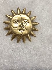 Vtg Danecraft brushed gold tone Sun Moon faces Pin