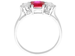 Antique 0.60Ct Burmese Ruby and 0.66Ct Diamond Platinum Trilogy Ring Circa 1915