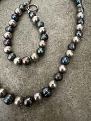 QVC JTV Peacock Cultured Pearls & Sterling Silver Ball Beads Necklace & Bracelet