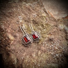Sterling Silver 925 Hook Earrings With Red Colored Stone