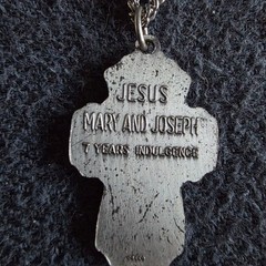 Vintage Holy Family Cross Pendant Necklace Jesus Mary Joseph 7 Years Indulgence