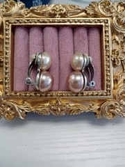VINTAGE Erwin Pearl Earrings 12mm & 14mm Ivory & Blush Pearls Clip-On Gorgeous!