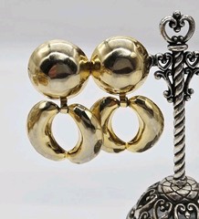 Doorknocker Earrings Clip on Gold tone faceted sculptured Mogul Vintage 2.5 in