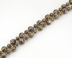 Vintage Chunky 30″ Gold Gilt Cloisonne Enamel Carved Floral Bead Necklace