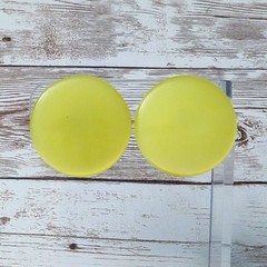 Vintage Clip On Earrings – 1 & 1/8″ Retro Yellow Circle – Some Damage To Rear