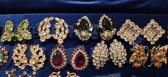Vintage Rhinestone Earrings Lot Of 27. 12 Signed Monet Weiss Hobe Trifari Kramer