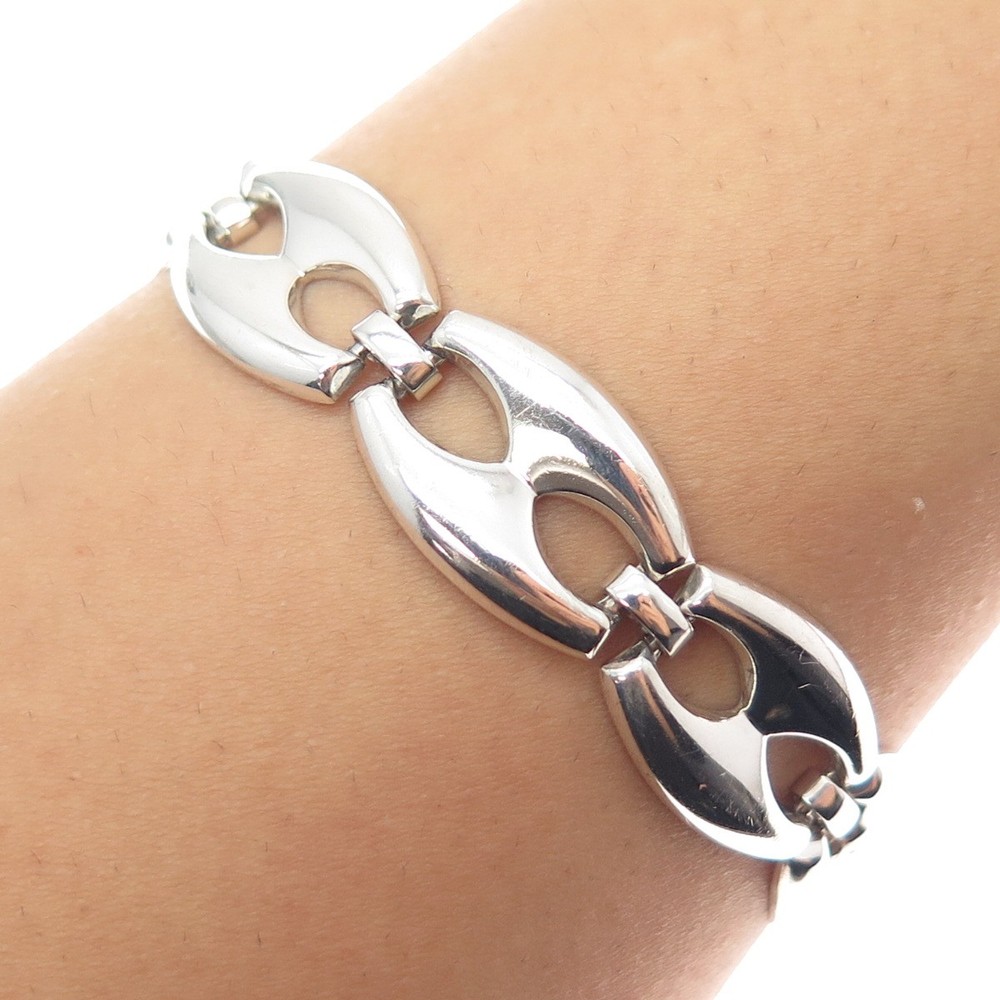 KARL LAINE 835 Silver Vintage Modernist Anchor Mariner Link Bracelet 7.5″