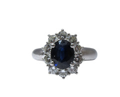 Platinum Oval Sapphire Diamond Halo Vintage Ring