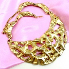 VTG Runway 70s Rare NAPIER Brutalist GP Modernist Bib Necklace “Molten Metal”