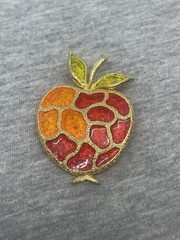 Vintage Signed Lind-Gal LG GoldTone Enamel Apple Forbidden Fruit 1.8” Pin Brooch