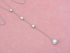 ESTATE ART DECO 1.03ct TRILLION DIAMOND LINE DROP PLATINUM LARIAT CHAIN NECKLACE