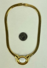 Vtg 80s Napier White Cabochon Pendant Gold Tone Chain Choker Necklace 15.5 in