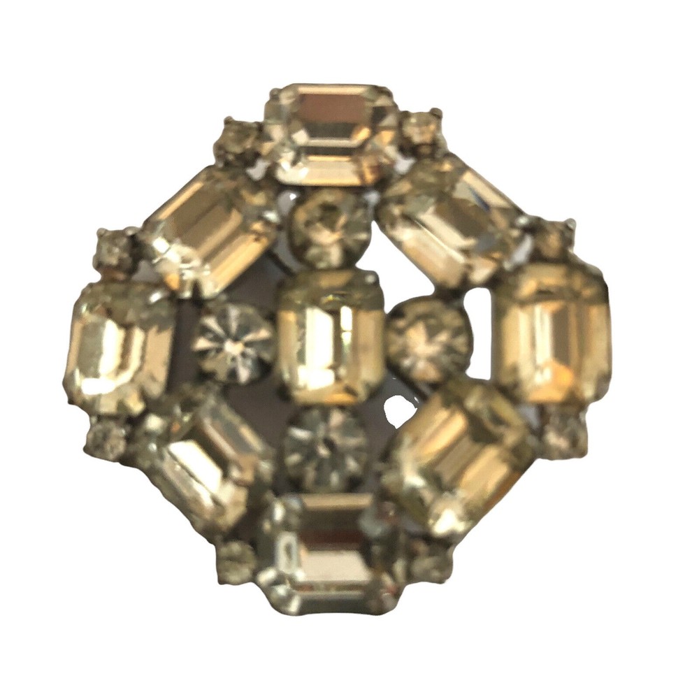 Stunning Vintage Art Deco Large Stone Statement Brooch Clear Stones Glamorous