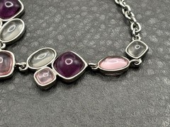 Napier 80s 90s Purple Pink Cabochon Station Silver Tone Necklace 16-18”