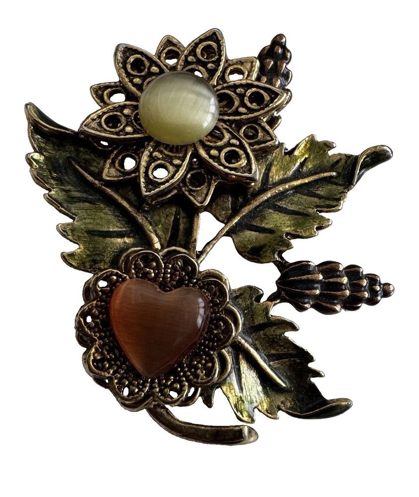 Vintage Kenneth Cole KC Maple Leaf Pin Brooch Gold Tone Fall Colors Ornate 2″x2″