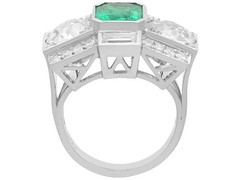French Art Deco 1.72Ct Emerald and 3.51Ct Diamond Platinum Ring Circa 1935