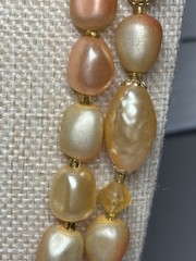 Vintage Necklace Double Layer Bead Peach Gold Tone Faux Pearl Acrylic 20-24”