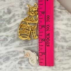 Vtg 80s CAT BROOCH LOT Handmade Artisan Jewelry Kitten Polymer Clay Rhinestone