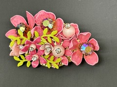 Vintage Mid Century Enamel Rhinestone Floral Brooch
