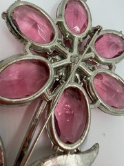 Vintage Brooch Pot Metal Stunning Purple Flower Glass Large Painted Estate