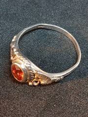 Vintage 925 Sterling Silver Natural Orange Garnet Leaf Vine Ring Size 6.5