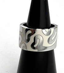 Designer white enamel band ring size 6 3/4 925 Sterling silver wide & chunky