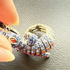 Vintage Blue/Orange FL Crocodile Alligator Rhinestone Adjustable Statement Ring