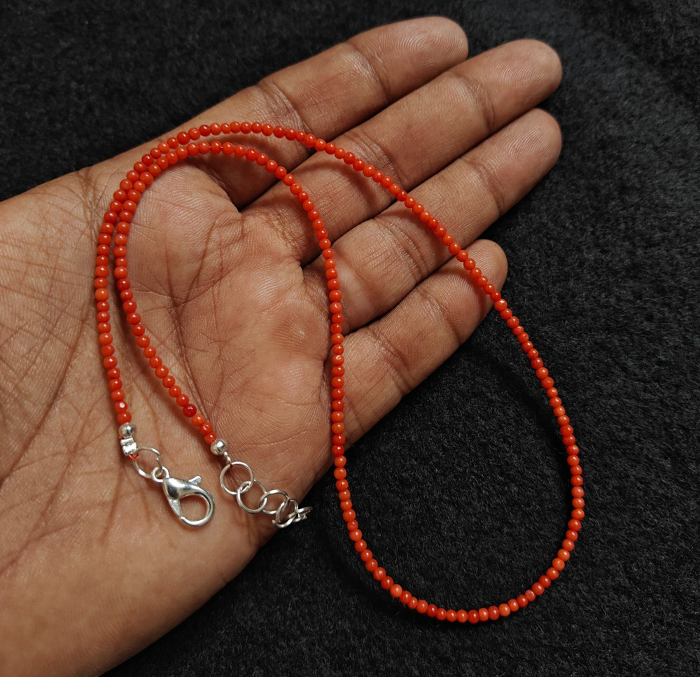 2mm Natural Italian Sea Red Coral Smooth Round Beads Genuine Red Color Necklace.